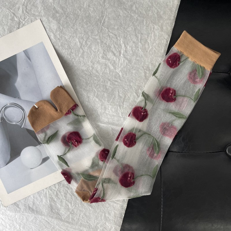 Aria Cherry Jacquard Summer Socks