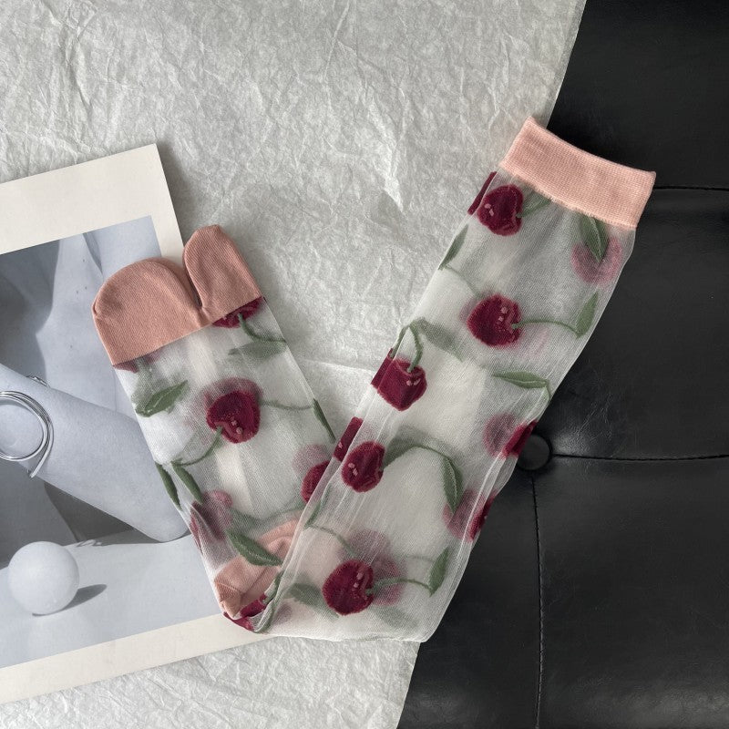 Aria Cherry Jacquard Summer Socks