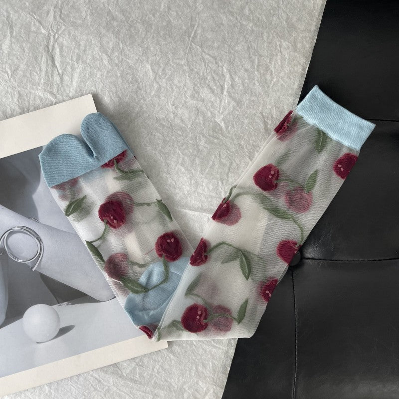 Aria Cherry Jacquard Summer Socks