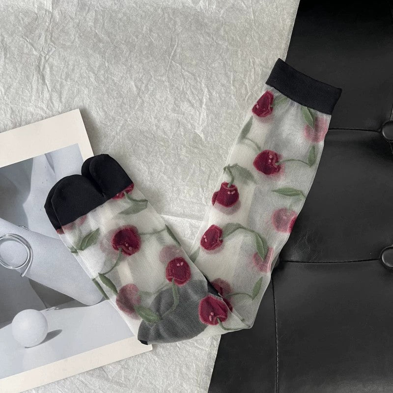 Aria Cherry Jacquard Summer Socks
