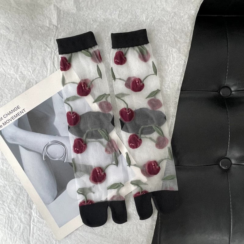 Aria Cherry Jacquard Summer Socks