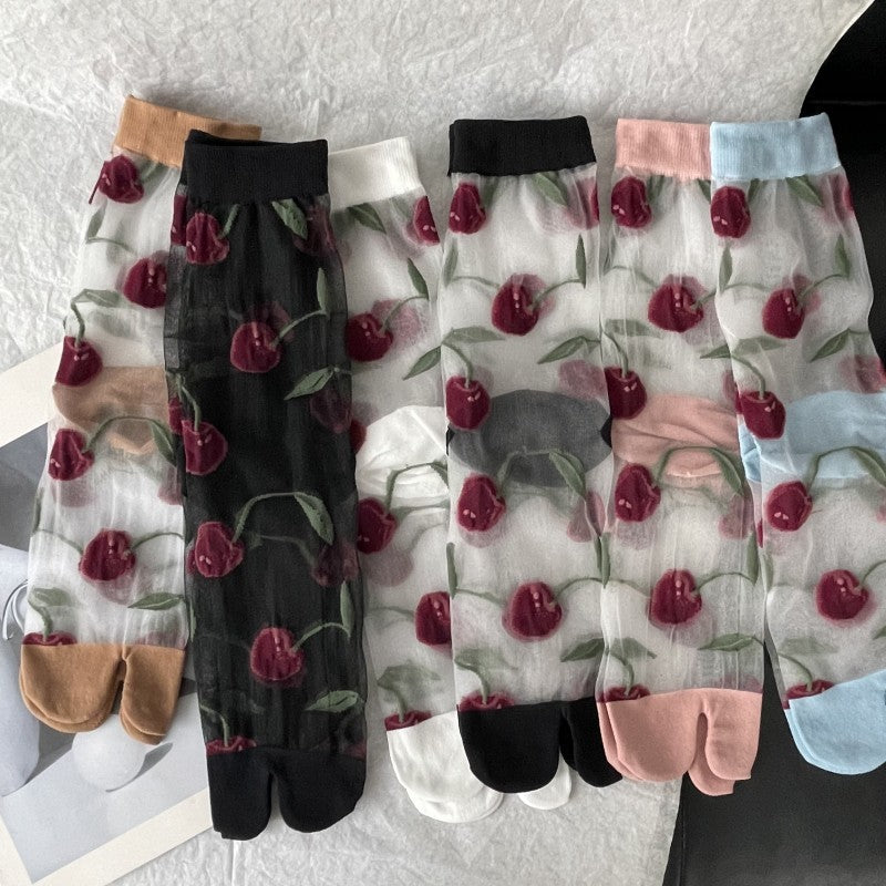 Aria Cherry Jacquard Summer Socks