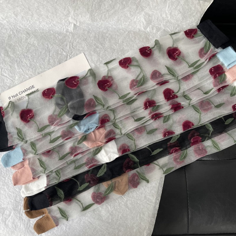 Aria Cherry Jacquard Summer Socks