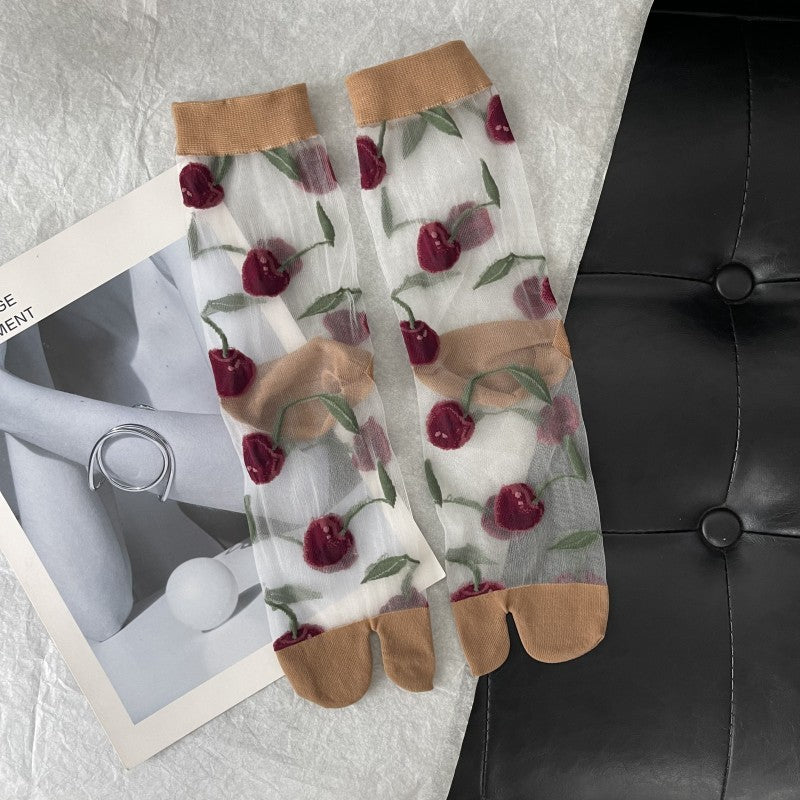 Aria Cherry Jacquard Summer Socks
