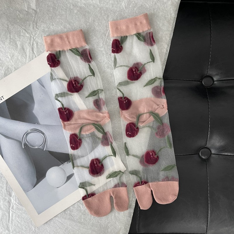 Aria Cherry Jacquard Summer Socks