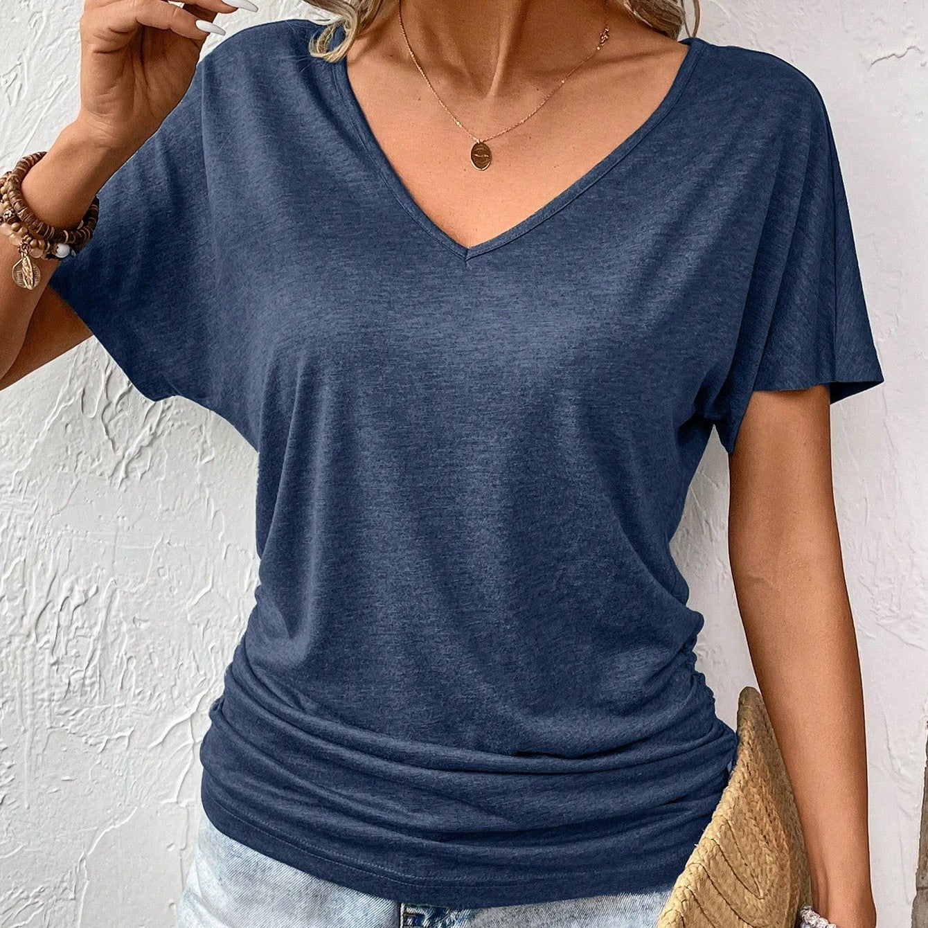 Elina Ruched V-Neck Tee