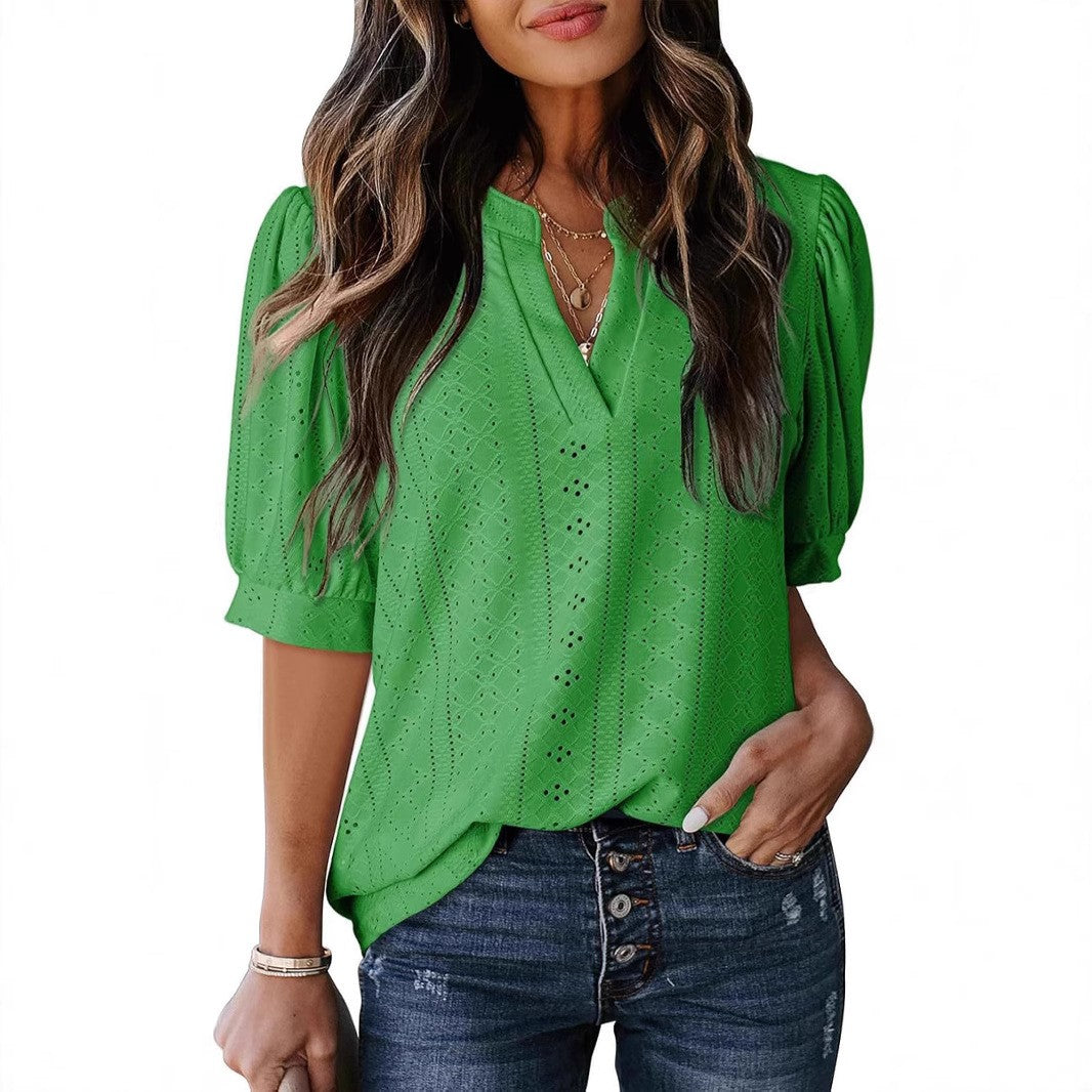 Evelisse V-Neck Puff Sleeve Blouse