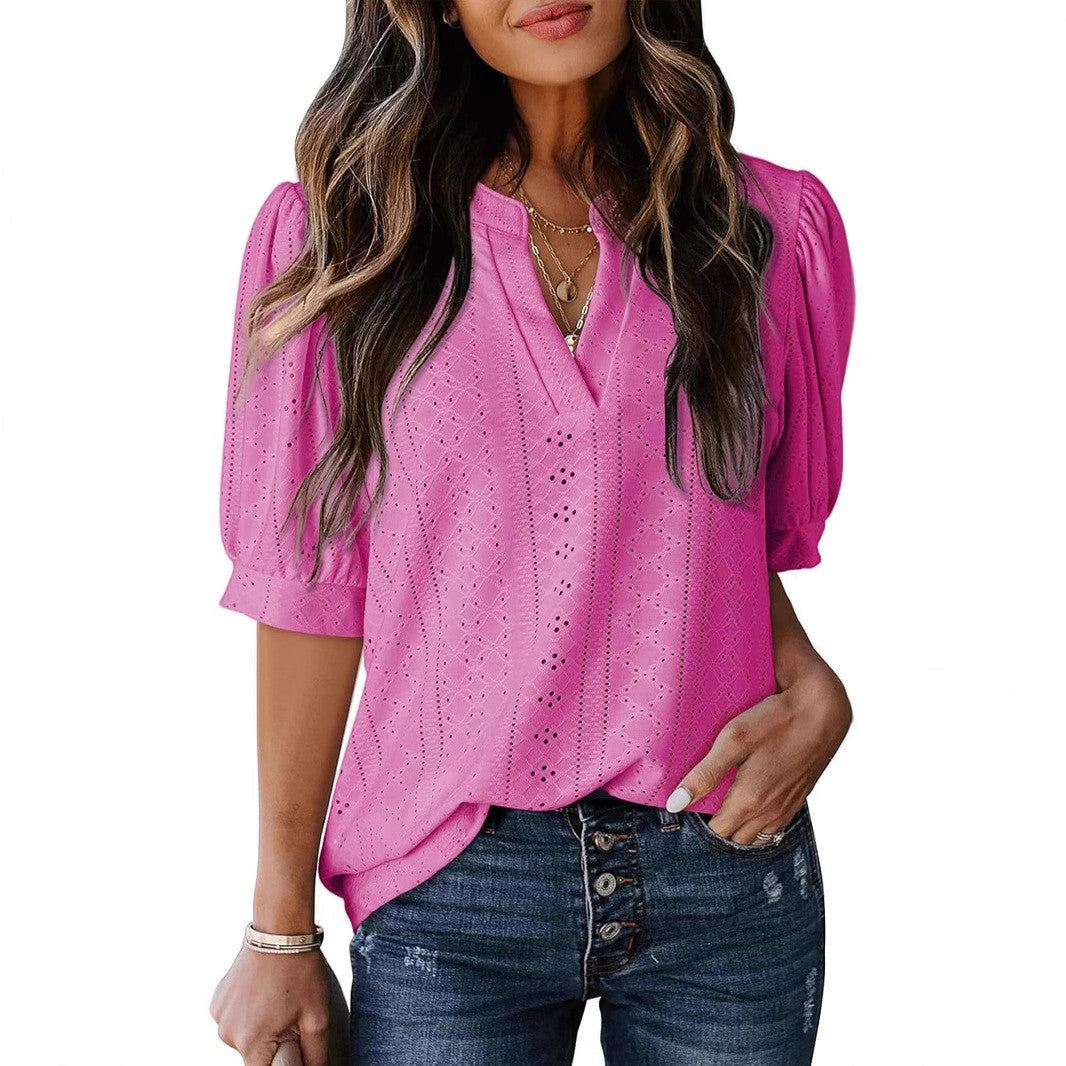 Evelisse V-Neck Puff Sleeve Blouse