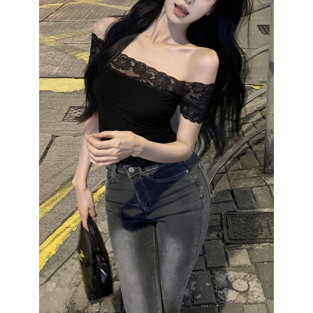 Evira Lace-Trim Fitted Sheer Top