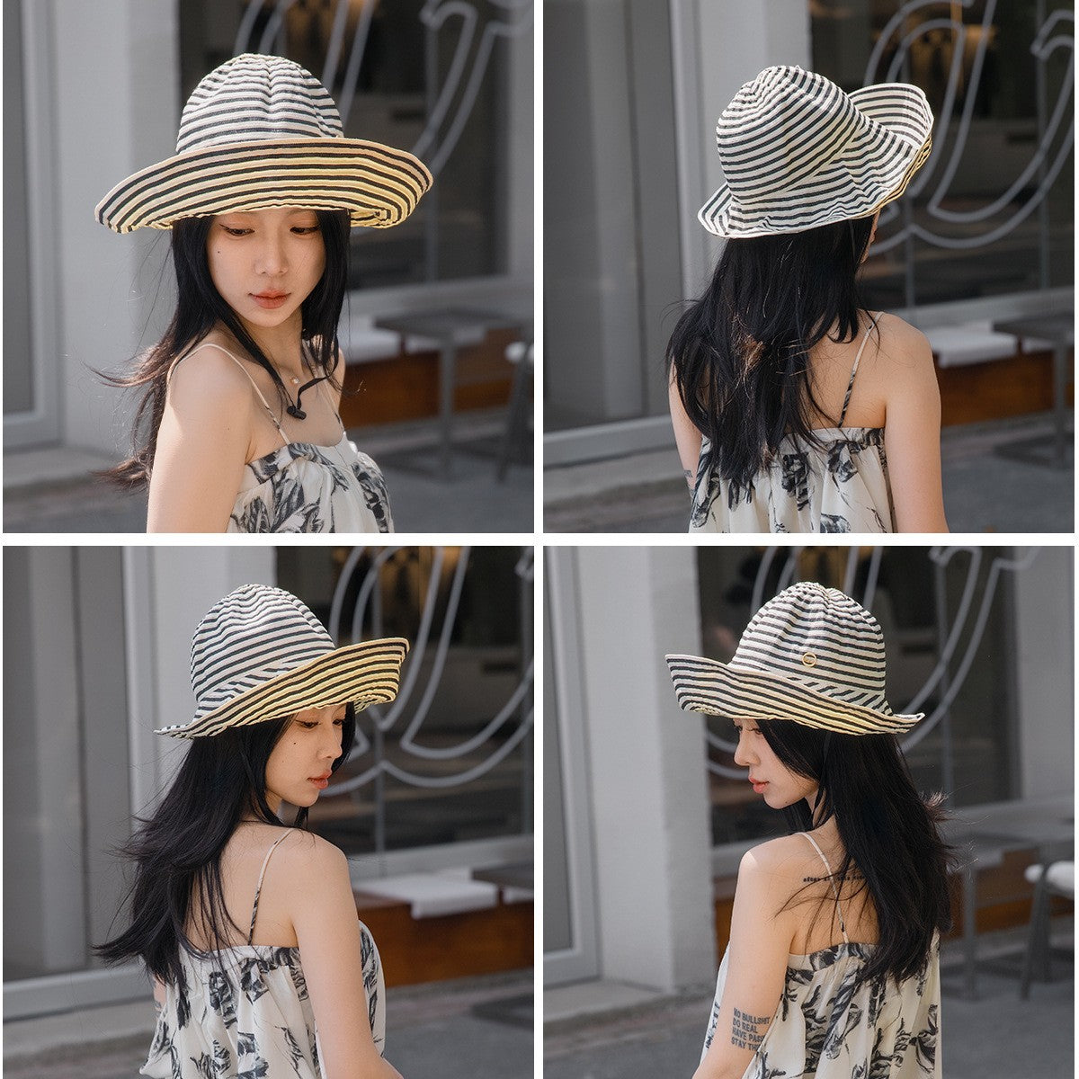 Valeria Contrast-Banded Straw Sun Hat